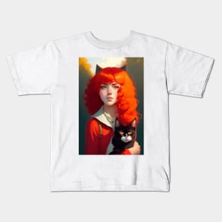 Anime girl holding a black cat  for cats lover Kids T-Shirt